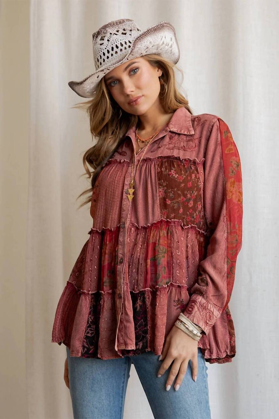 NEW YOUNG THREADS women's patchwork embroidery cardigan in garnet
